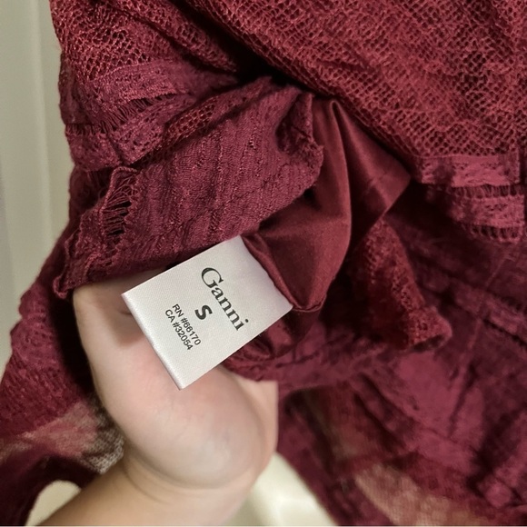 Ganni Maroon Red Lace Peplum Tank Top Small M2 - Picture 7 of 11